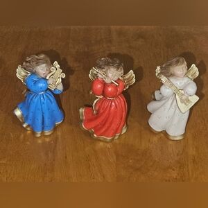 Set of 3  Lucchesi Italian Angel Musician Figurine Set - Blue, Red, and Cream